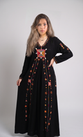 Midnight Black Dress with Box Pleat and Siwa Embroidery