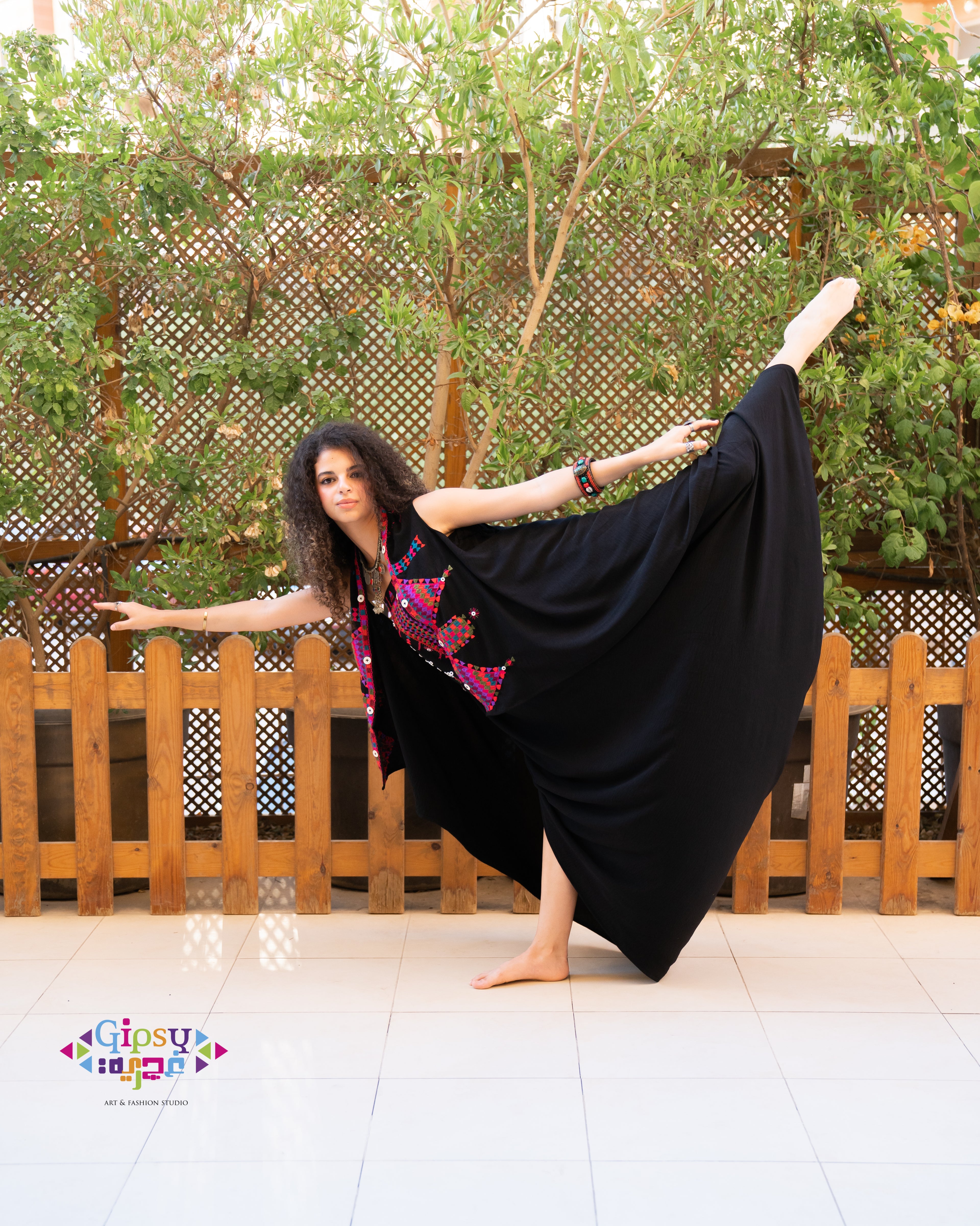 Black Jumpsuit with multicolored embroidery