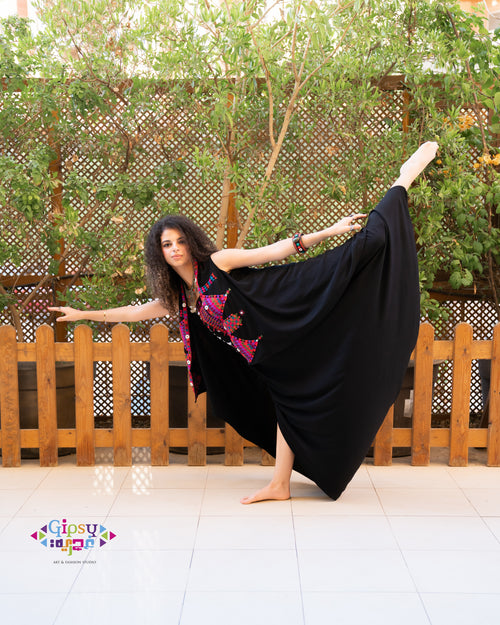 Black Jumpsuit with multicolored embroidery