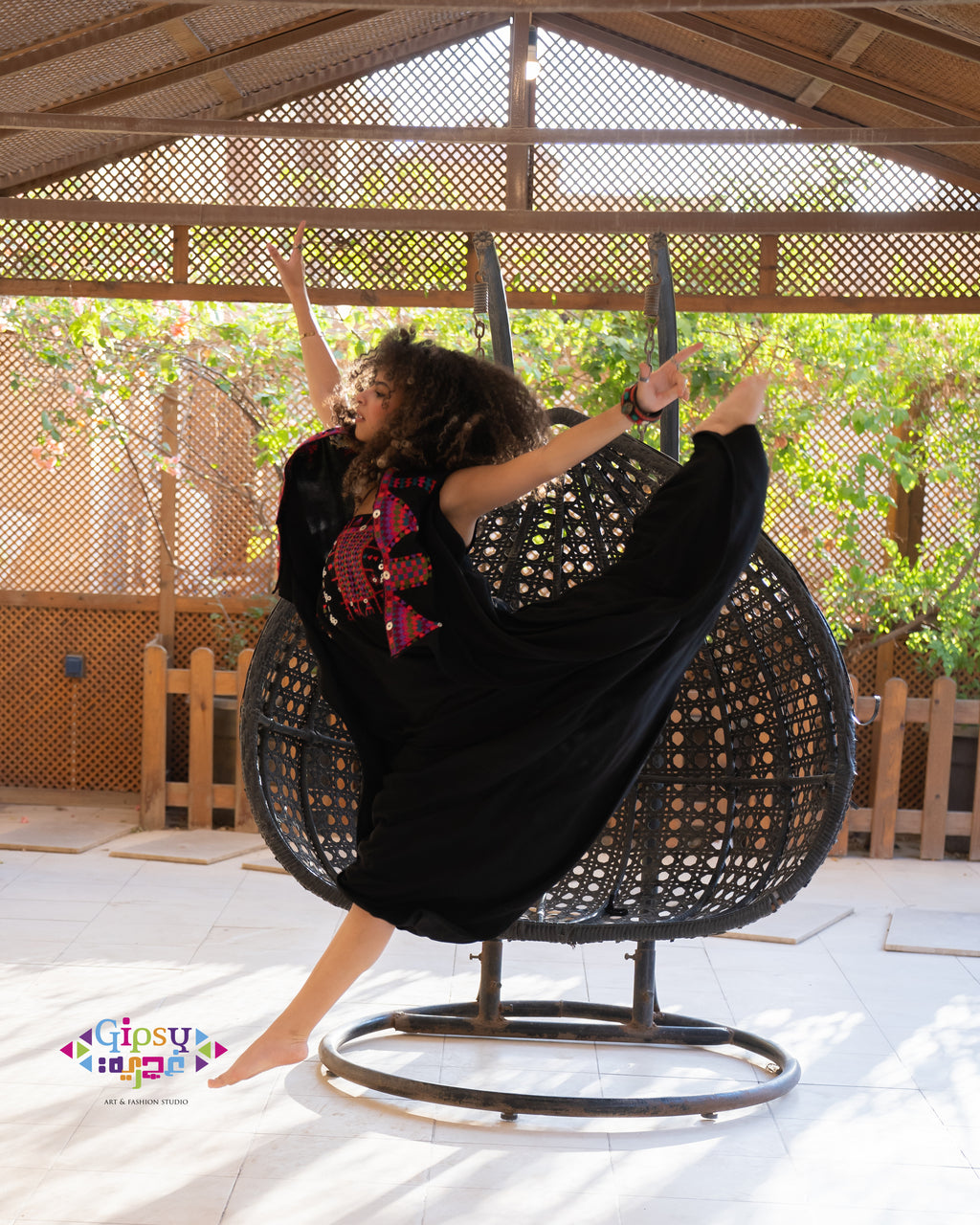 Black Jumpsuit with multicolored embroidery