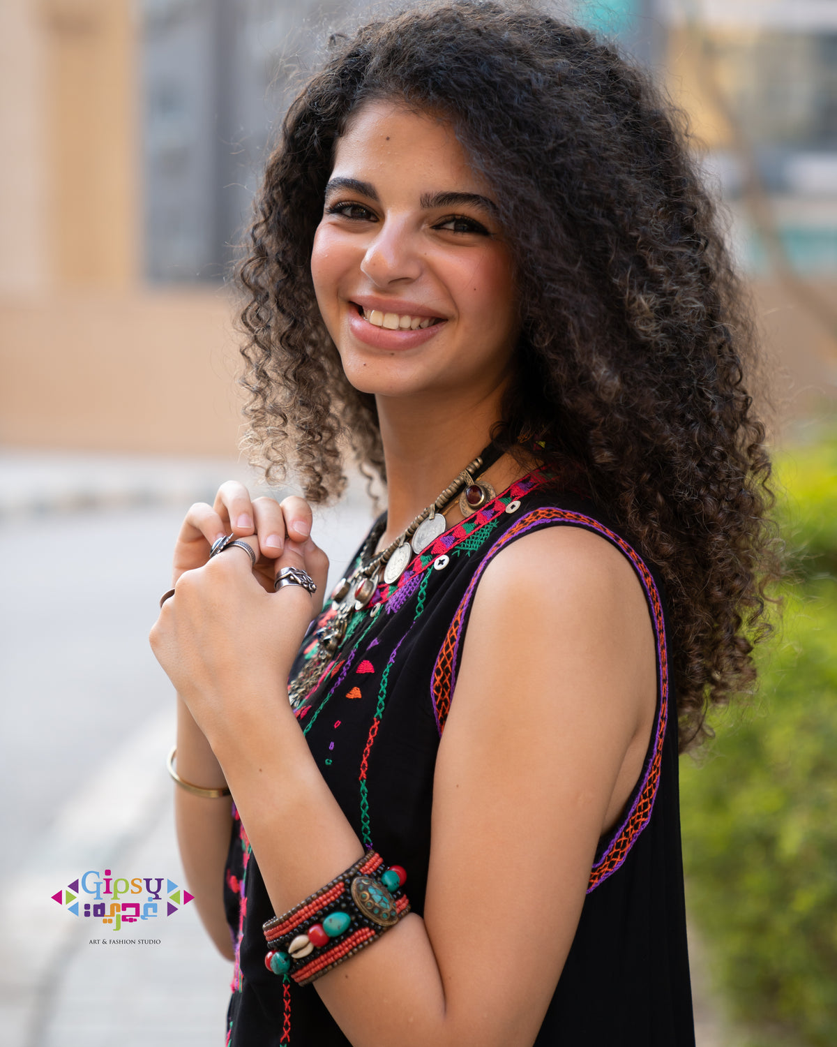 Black Siwa-Embroidered Layered Dress