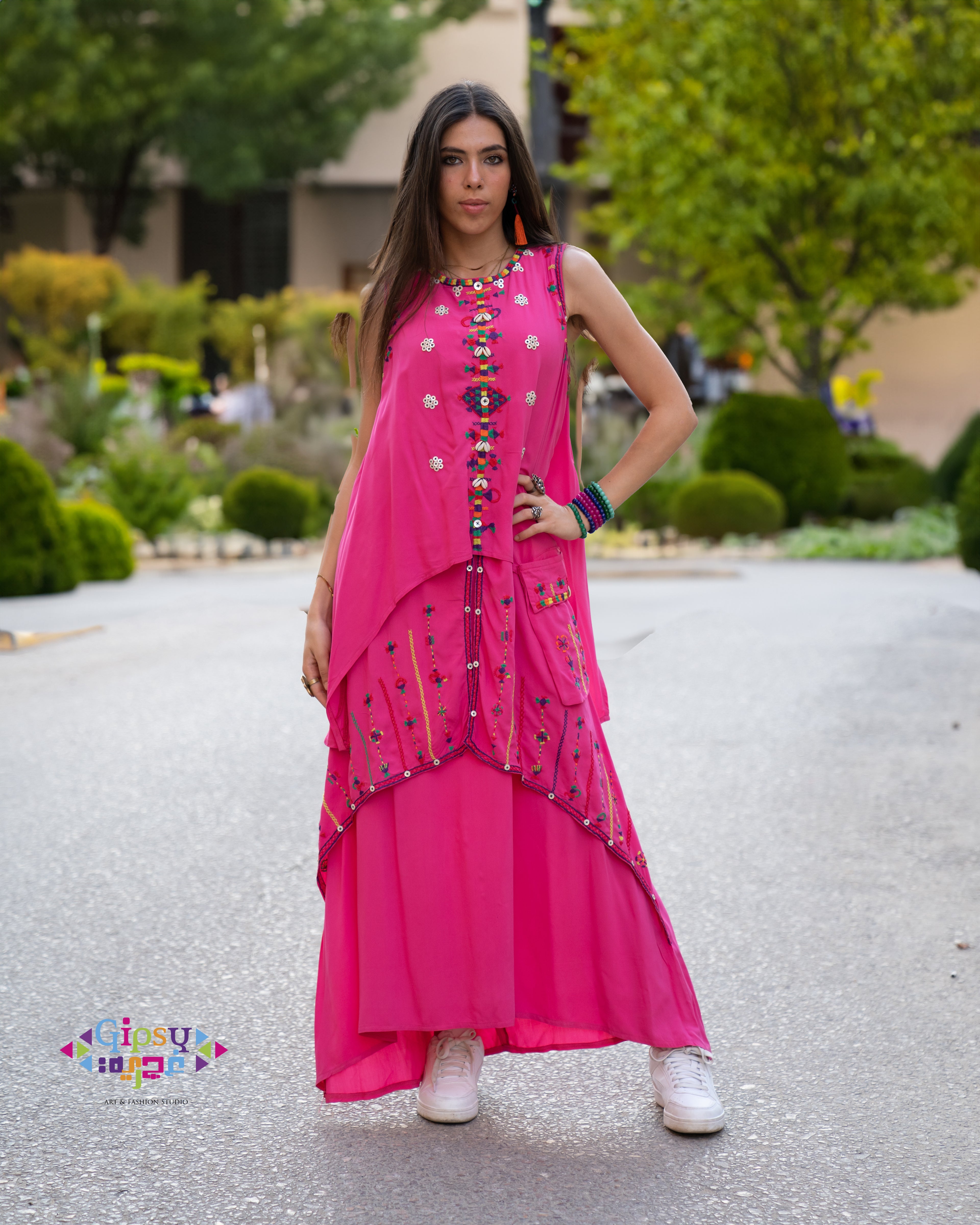 Hot pink Siwa-Inspired Embroidered Layered Dress