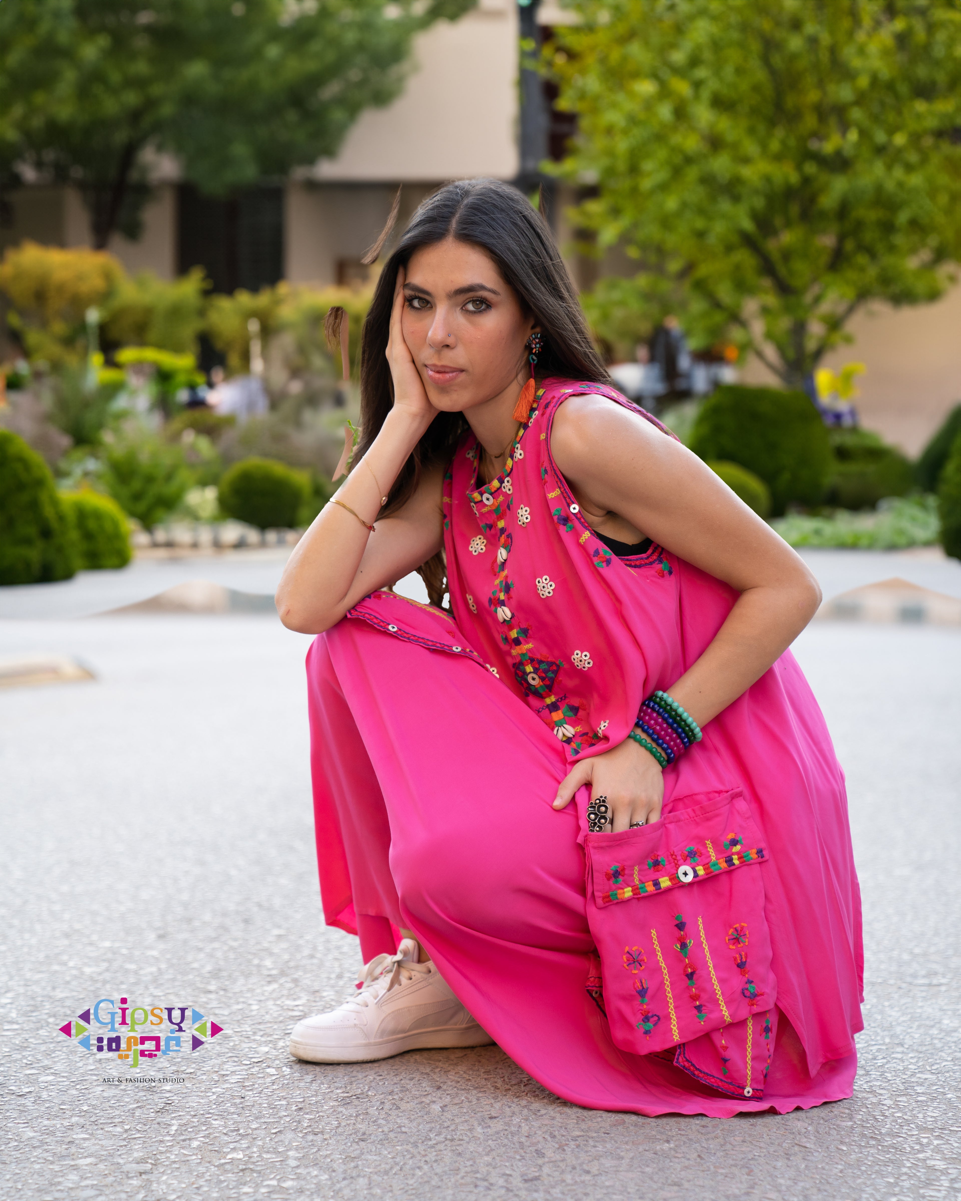 Hot pink Siwa-Inspired Embroidered Layered Dress