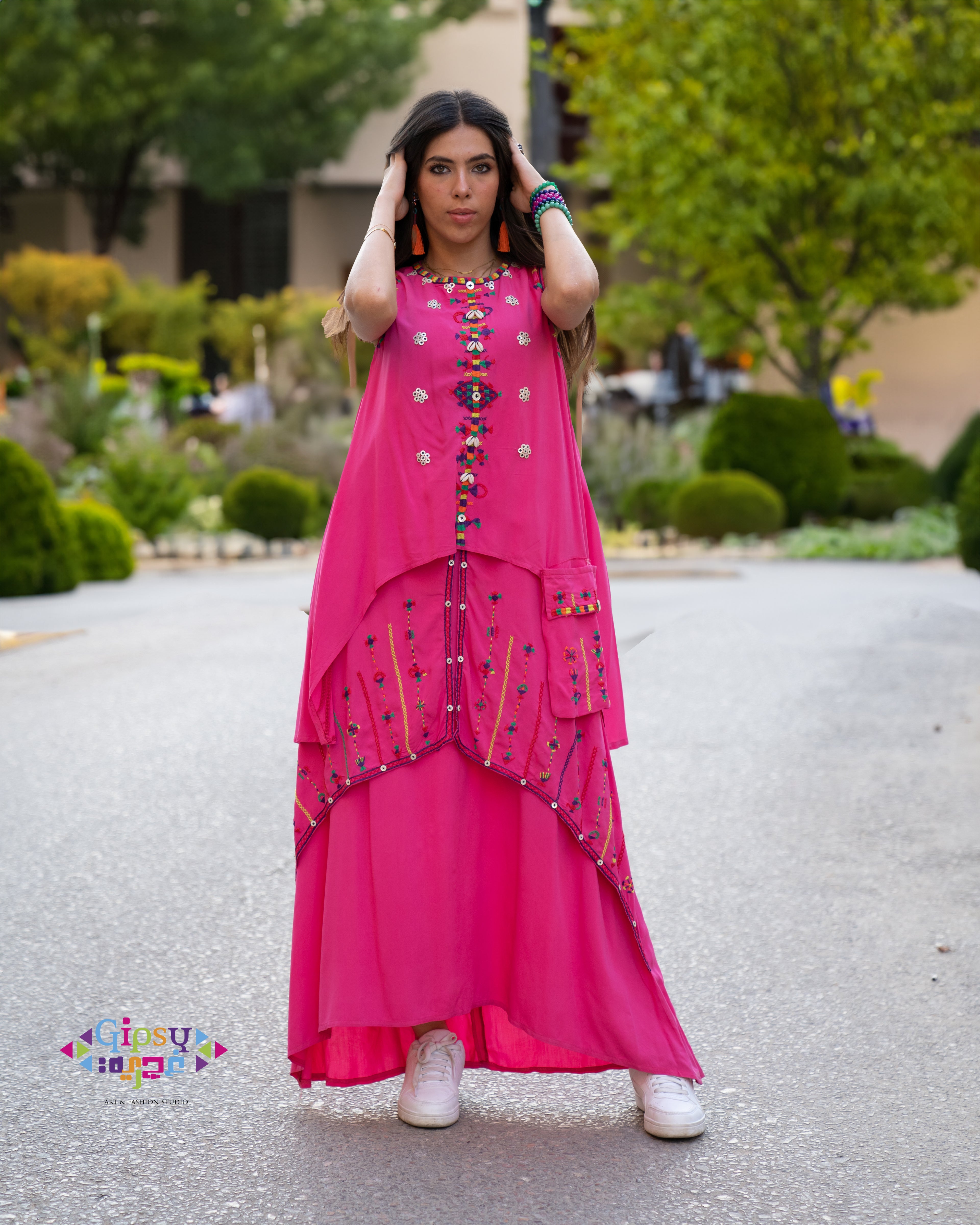 Hot pink Siwa-Inspired Embroidered Layered Dress