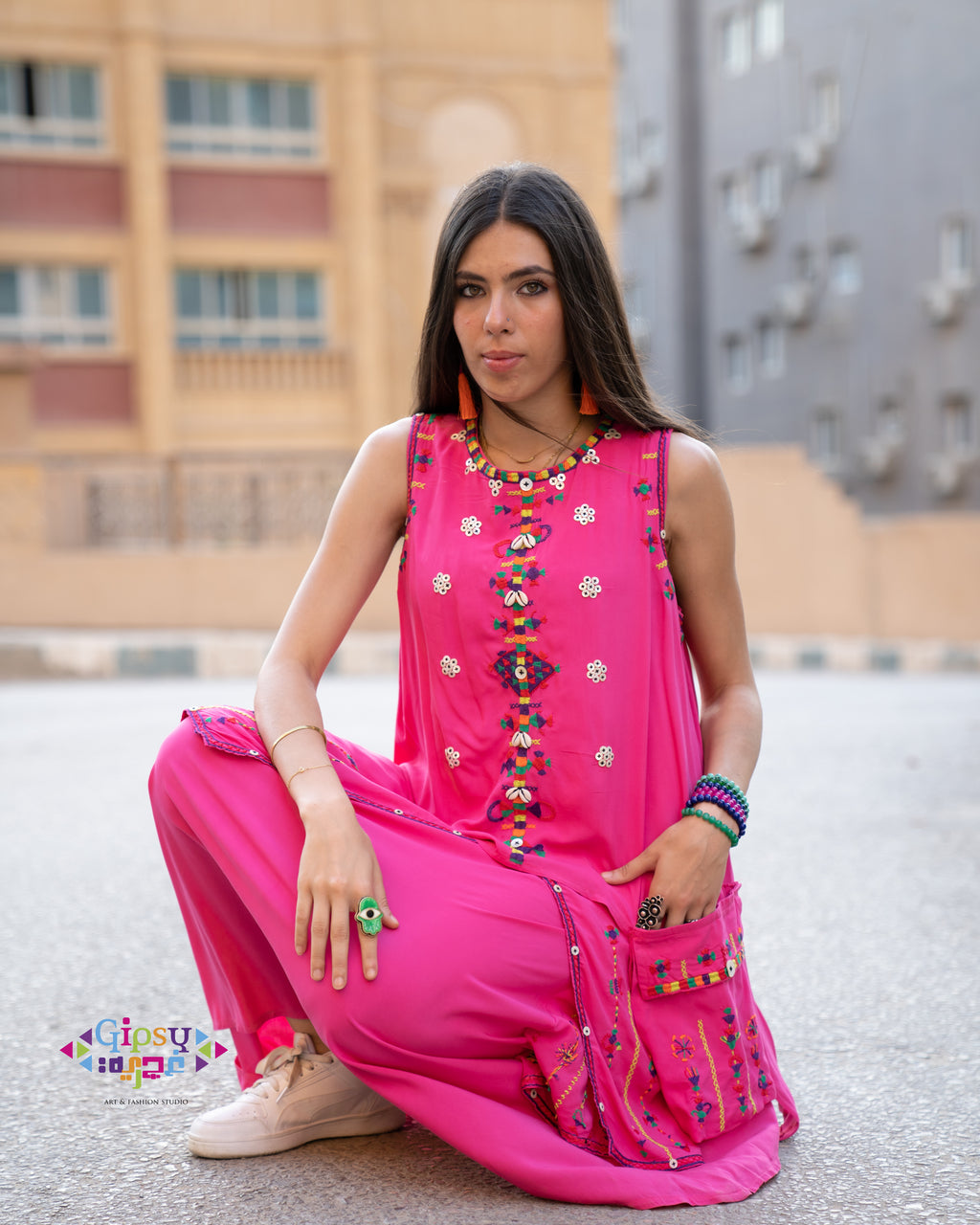 Hot pink Siwa-Inspired Embroidered Layered Dress