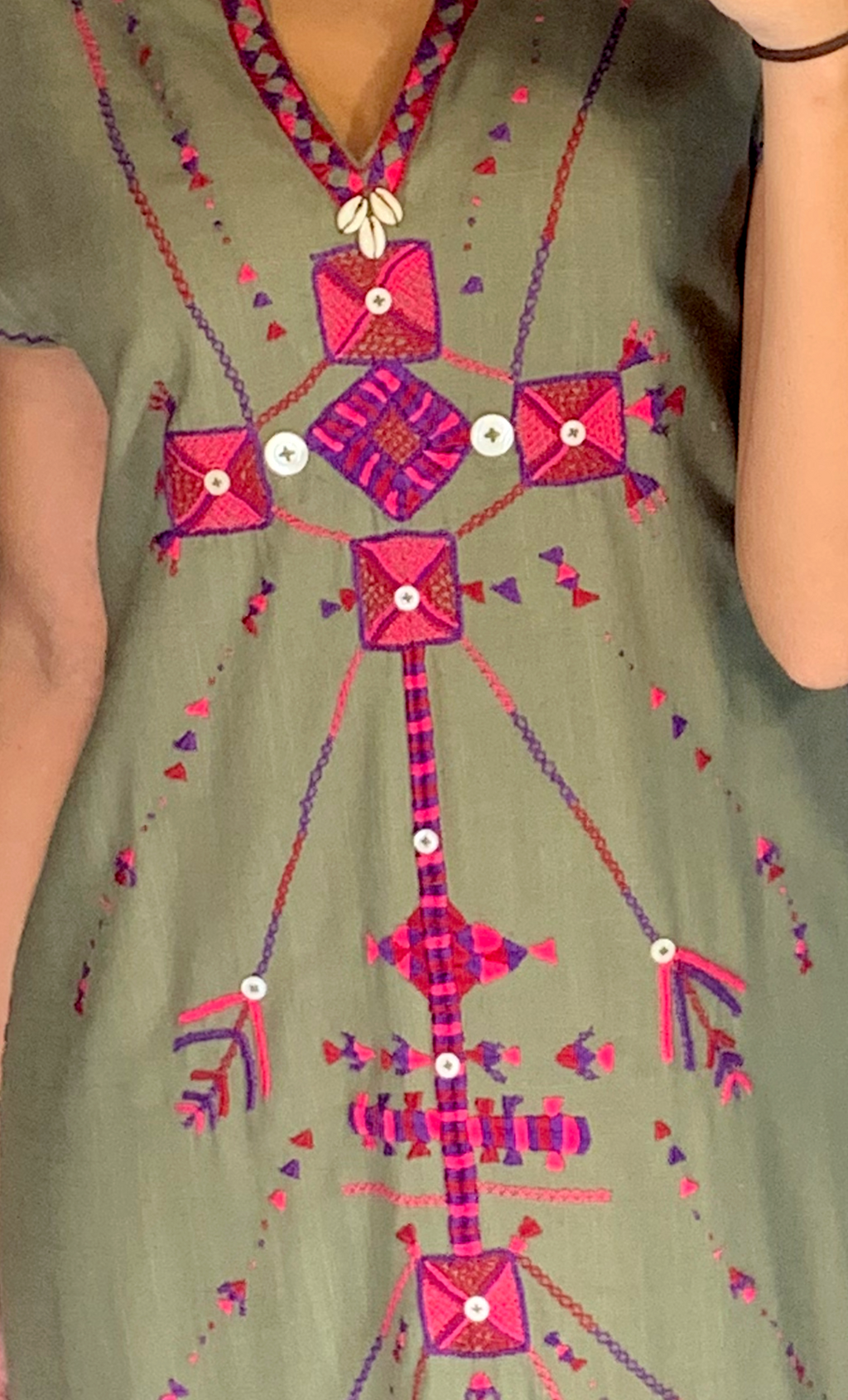 Olive Green Siwa-Inspired Embroidered dress