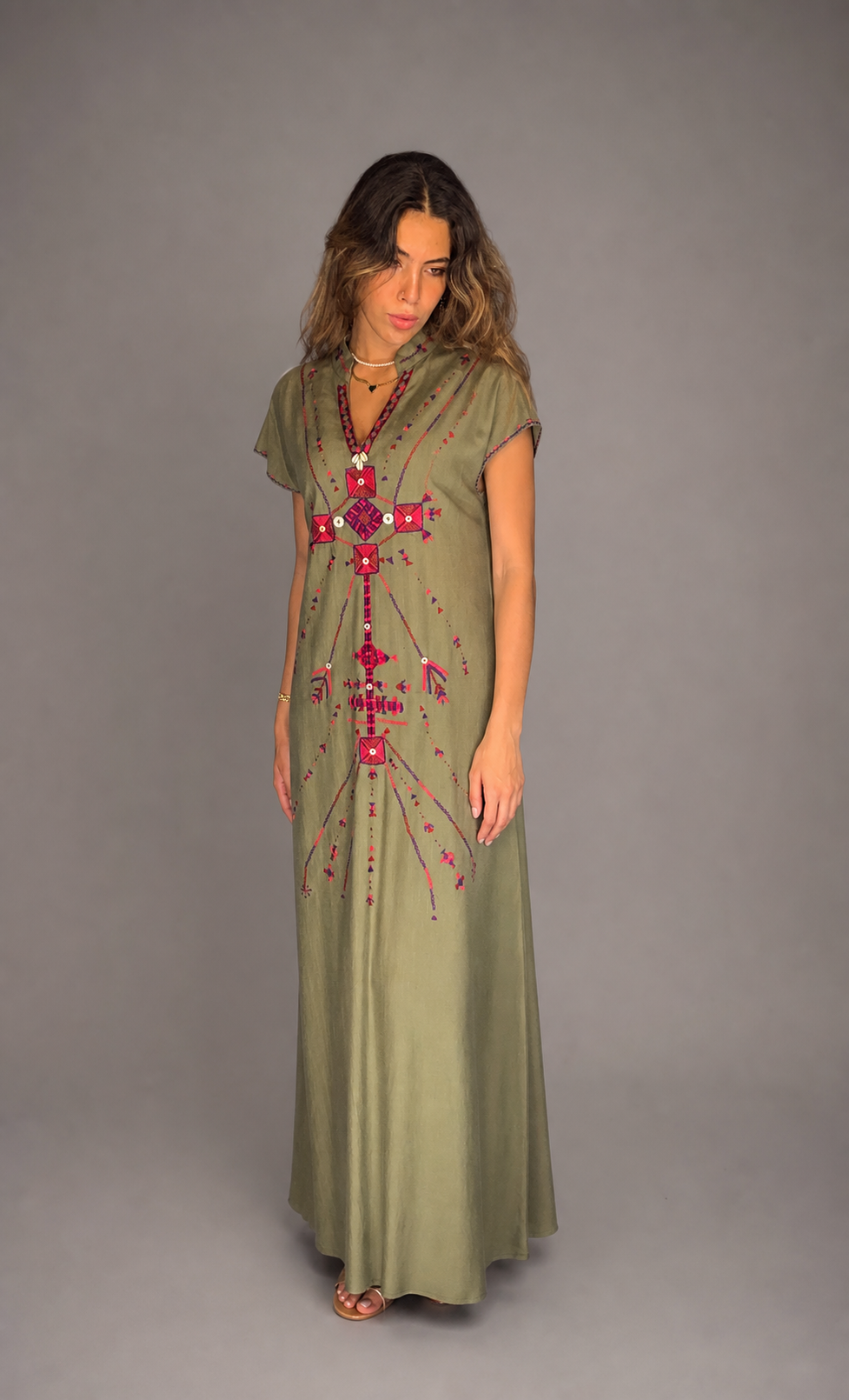 Olive Green Siwa-Inspired Embroidered dress