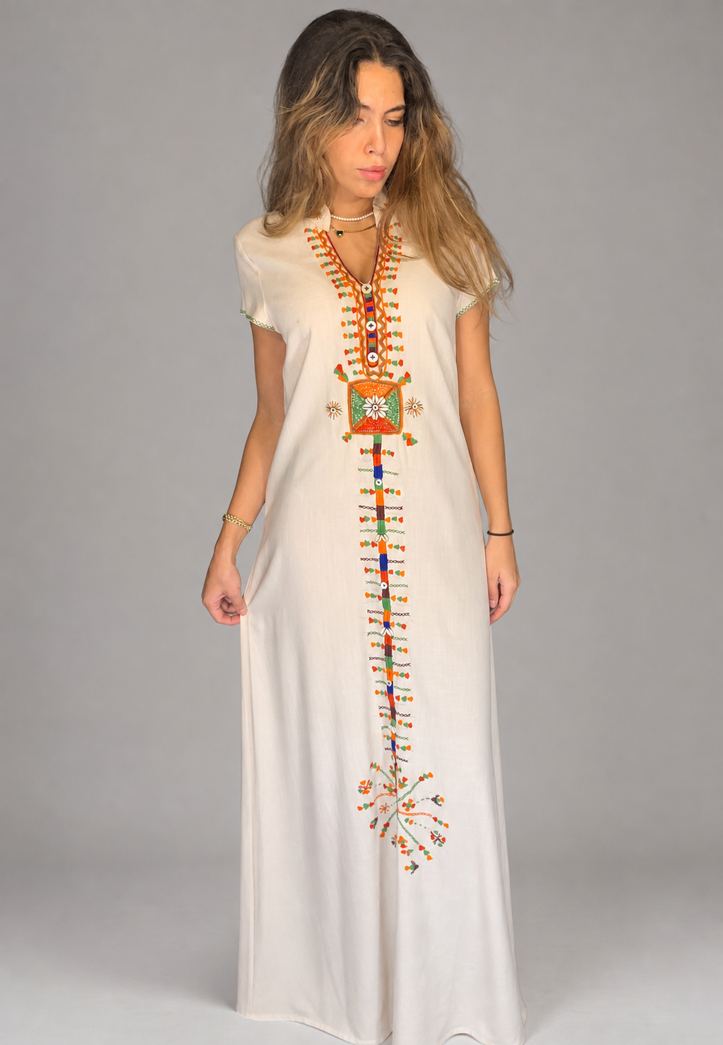 Creamy Siwa-Inspired Embroidered dress