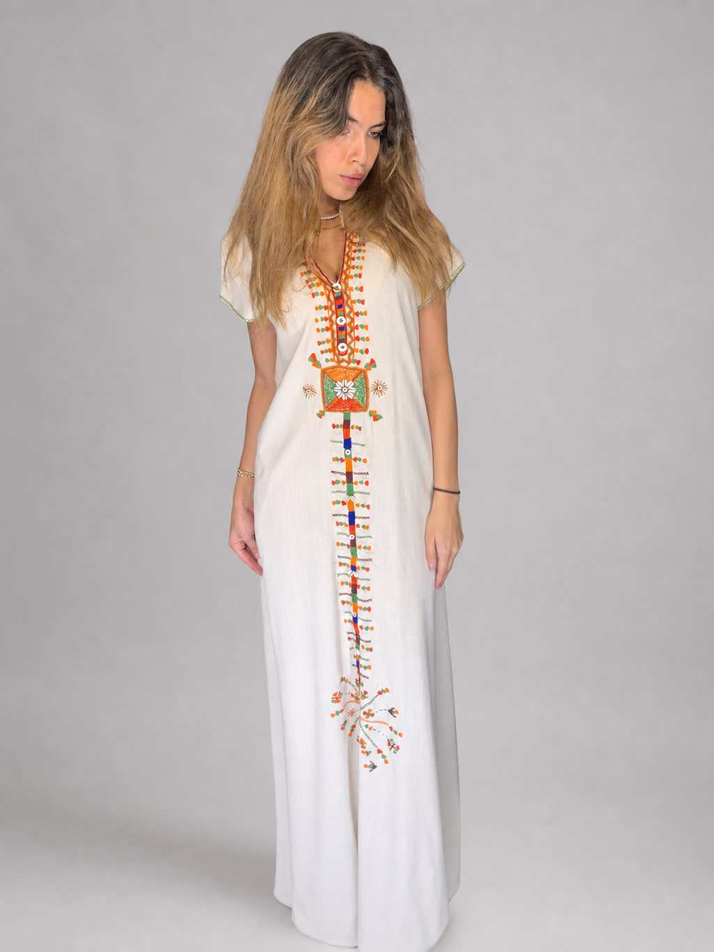 Creamy Siwa-Inspired Embroidered dress
