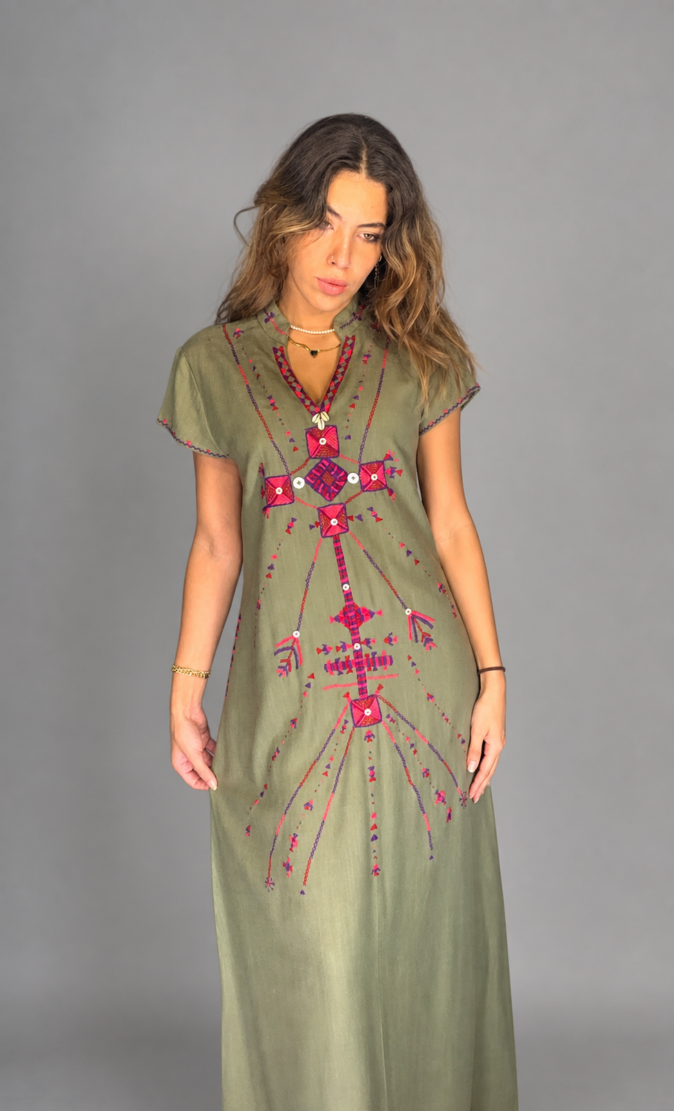 Olive Green Siwa-Inspired Embroidered dress