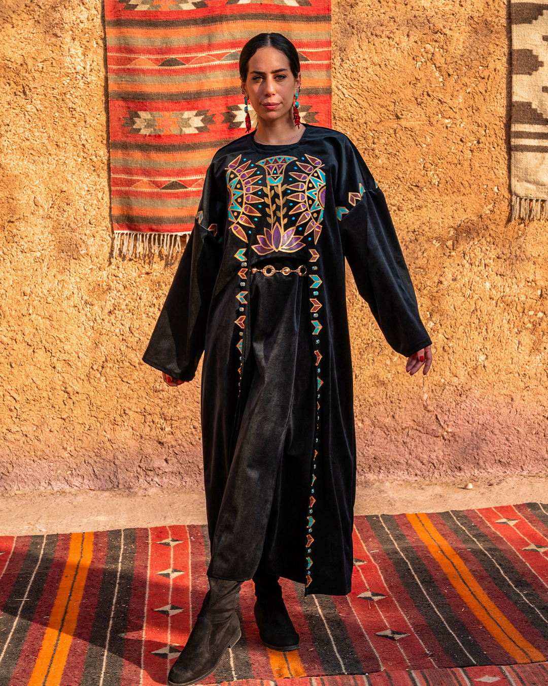 The "Nile Lotus" Edition: Hand-Painted Velvet Kimono