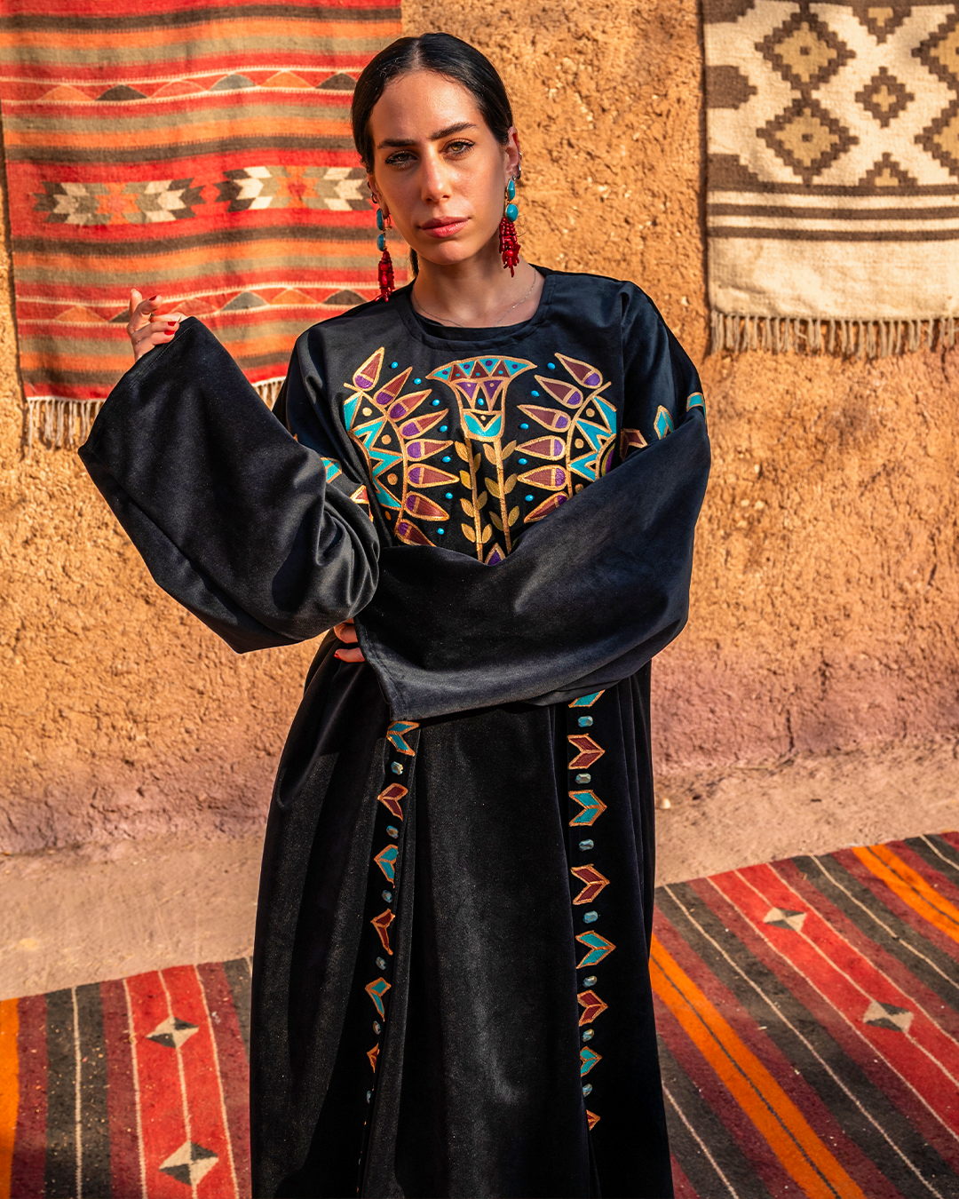 The "Nile Lotus" Edition: Hand-Painted Velvet Kimono