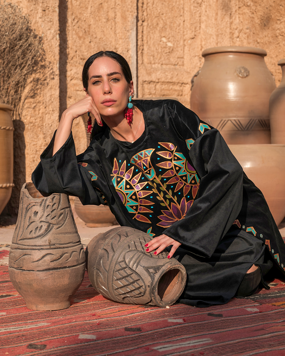 The "Nile Lotus" Edition: Hand-Painted Velvet Kimono