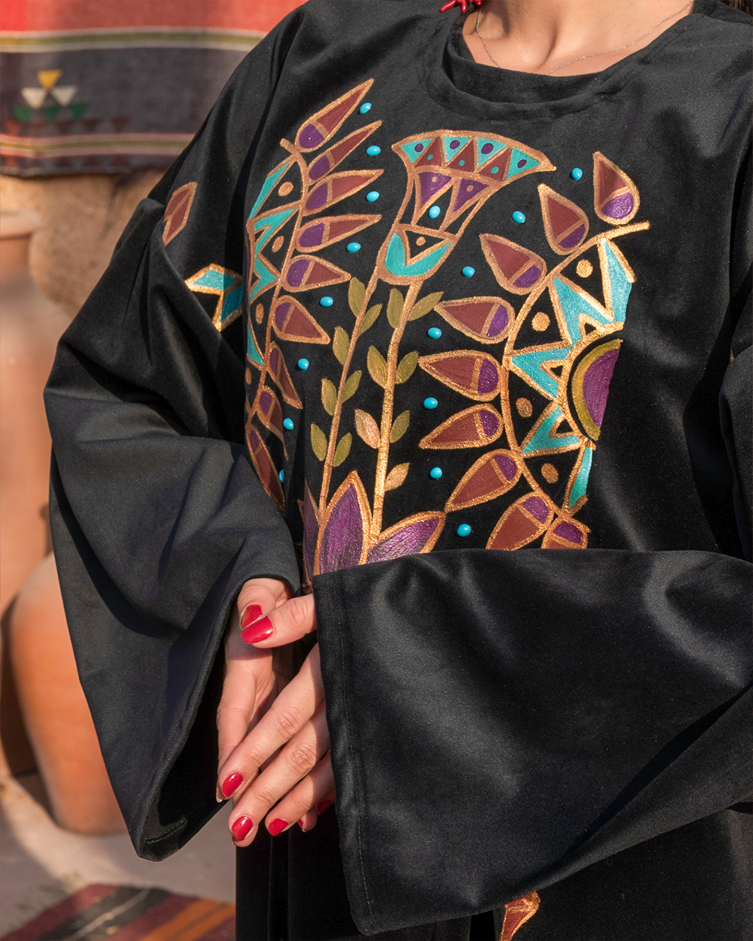 The "Nile Lotus" Edition: Hand-Painted Velvet Kimono