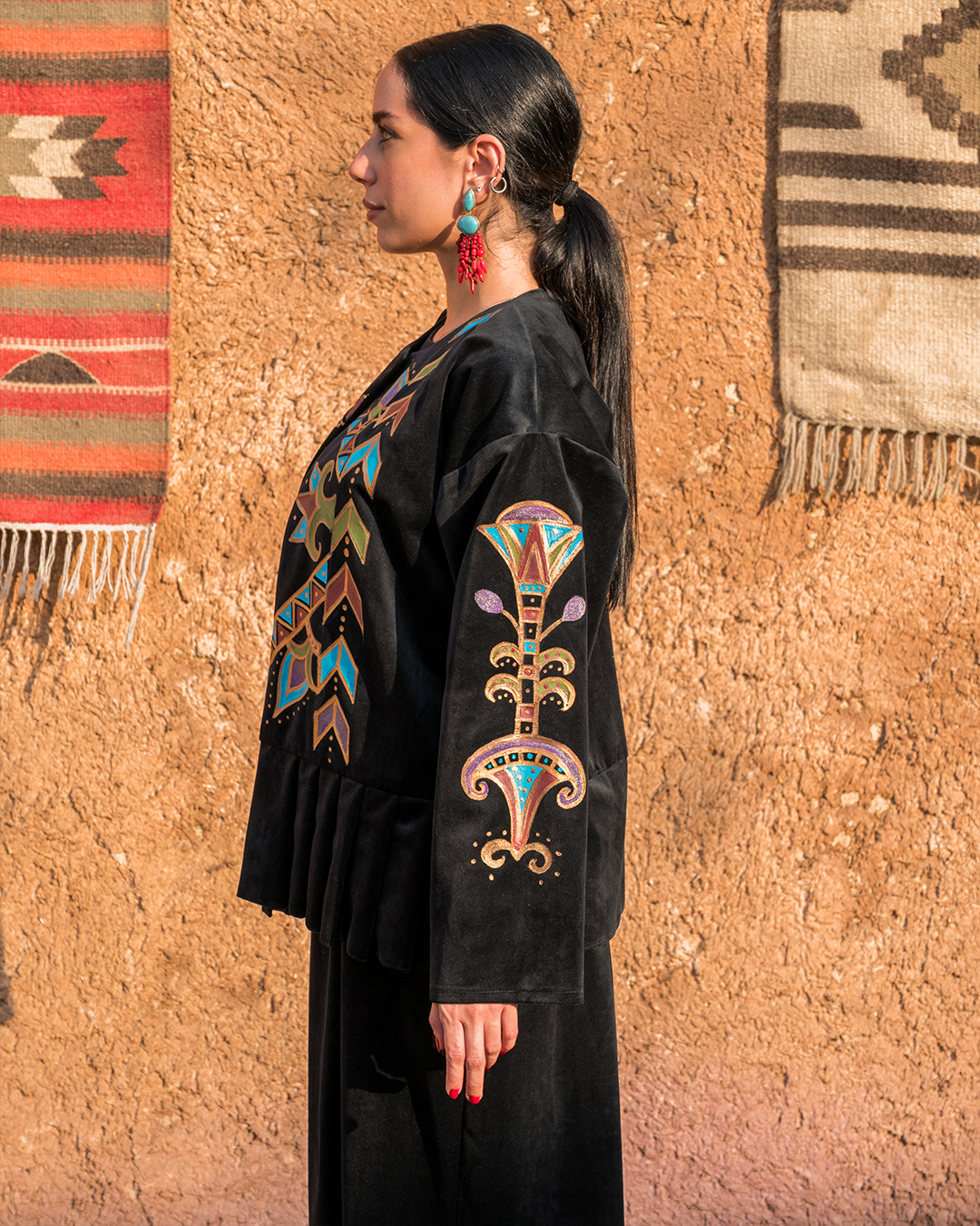 Ancient Egyptian Pleated Hem Velvet Jacket