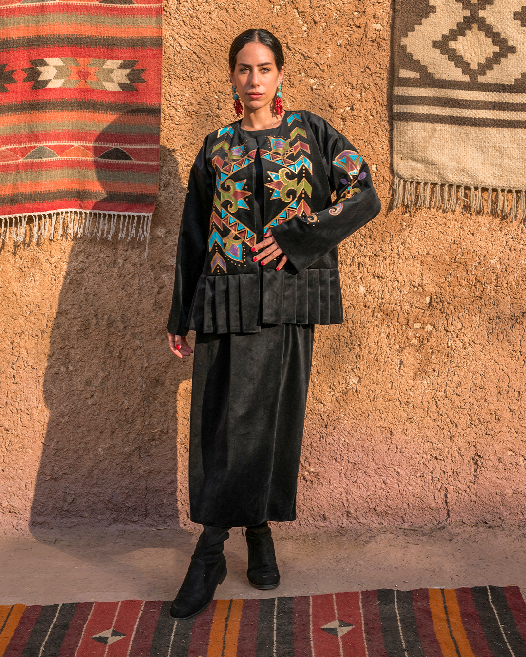 Ancient Egyptian Pleated Hem Velvet Jacket