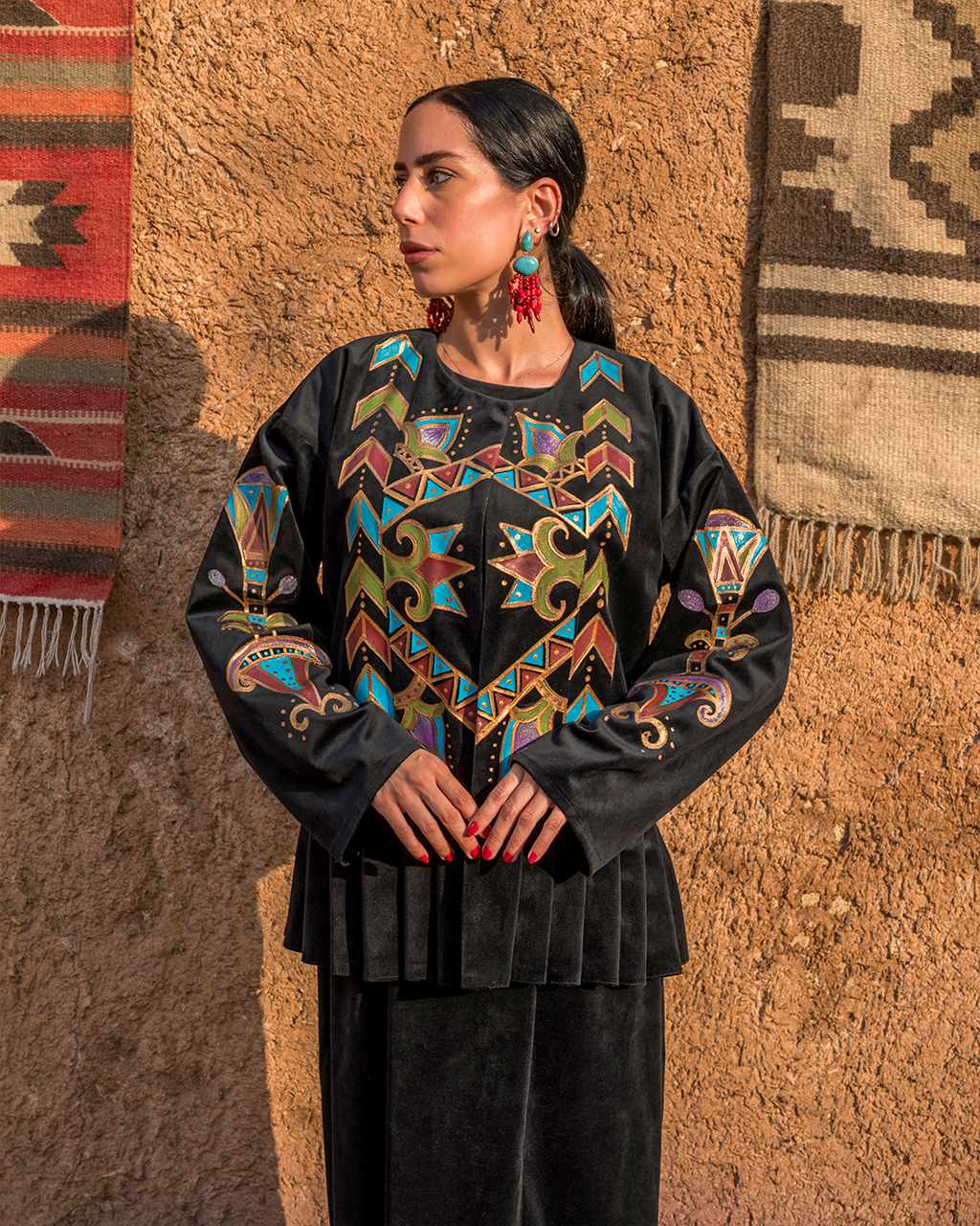 Ancient Egyptian Pleated Hem Velvet Jacket