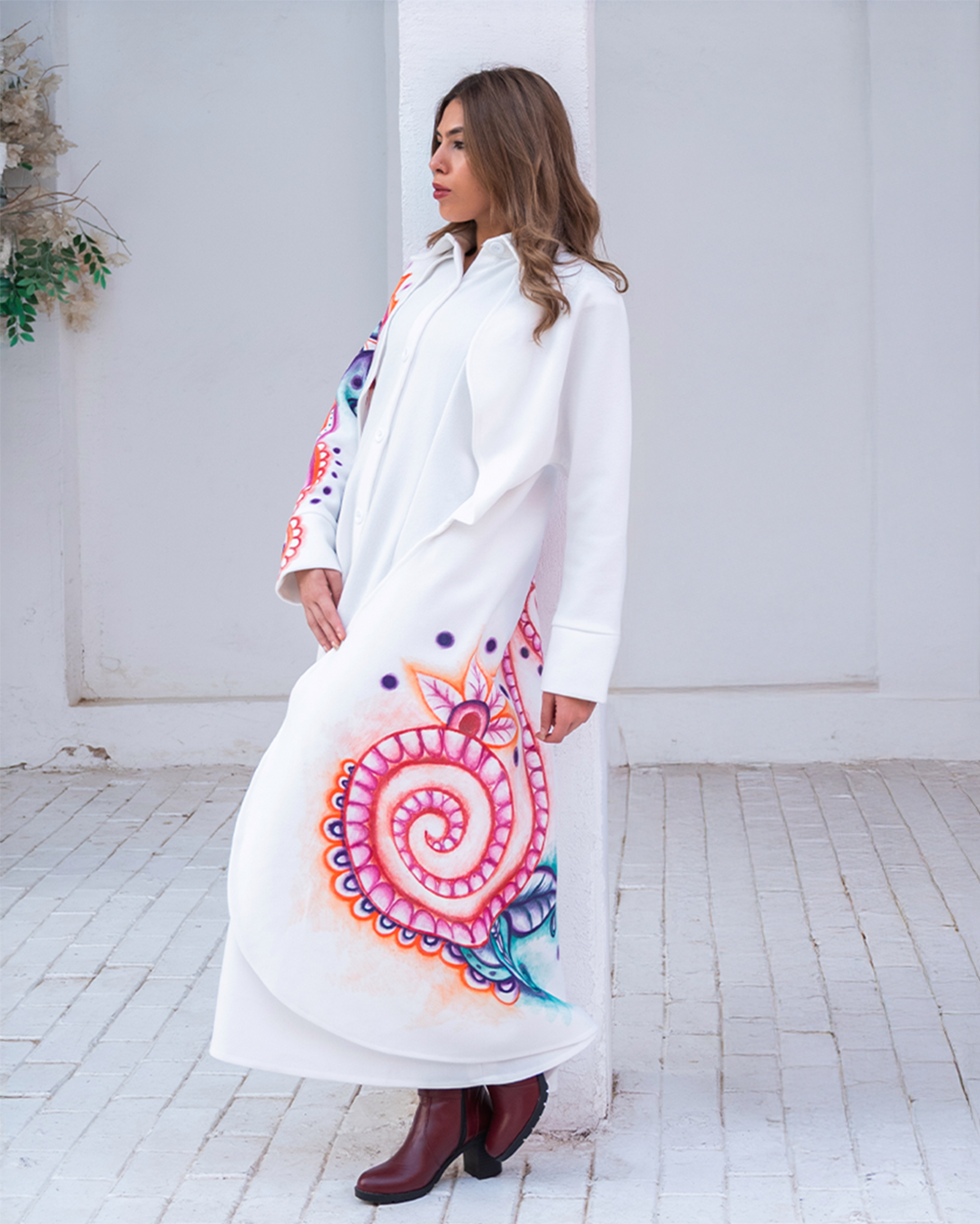 Sunset Zen Layered Wool Coat Hand-Painted Art