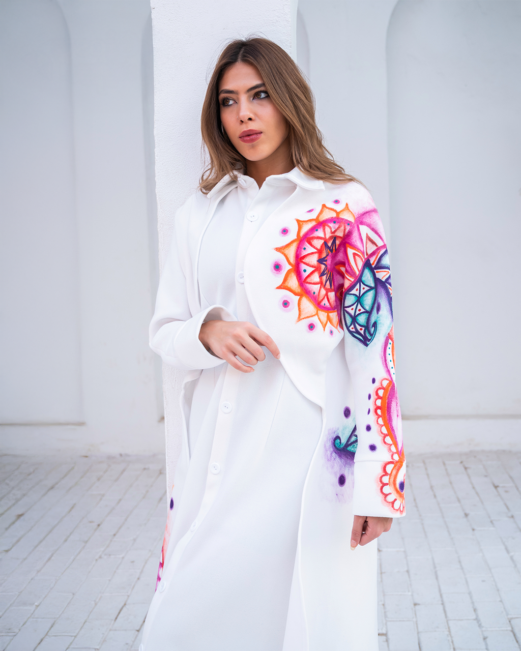 Sunset Zen Layered Wool Coat Hand-Painted Art