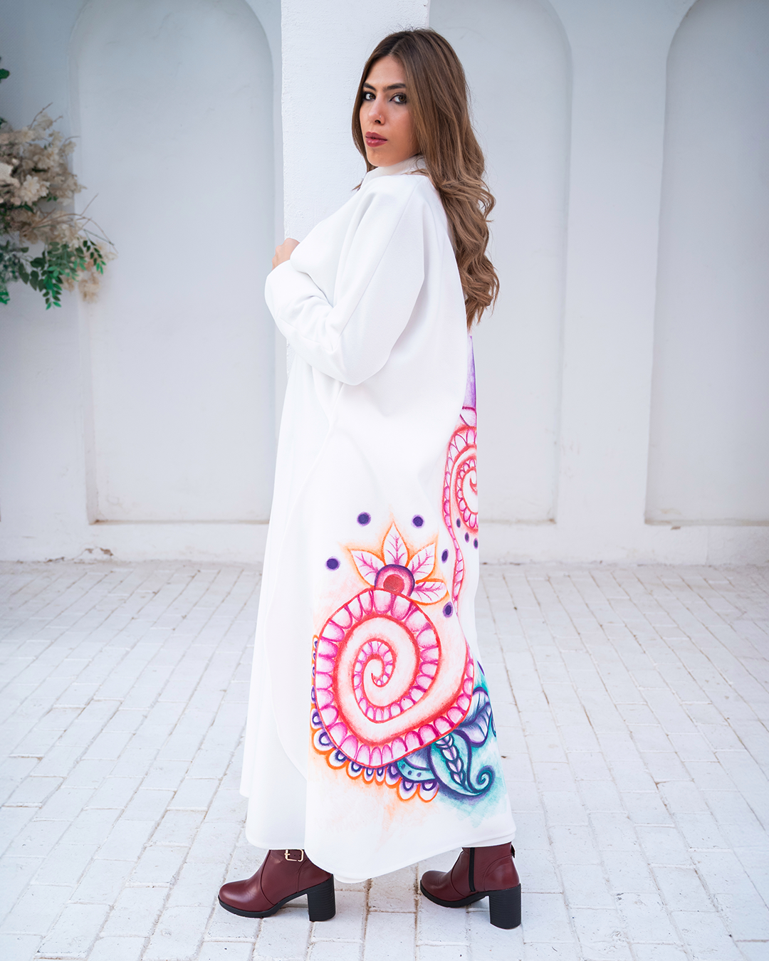 Sunset Zen Layered Wool Coat Hand-Painted Art