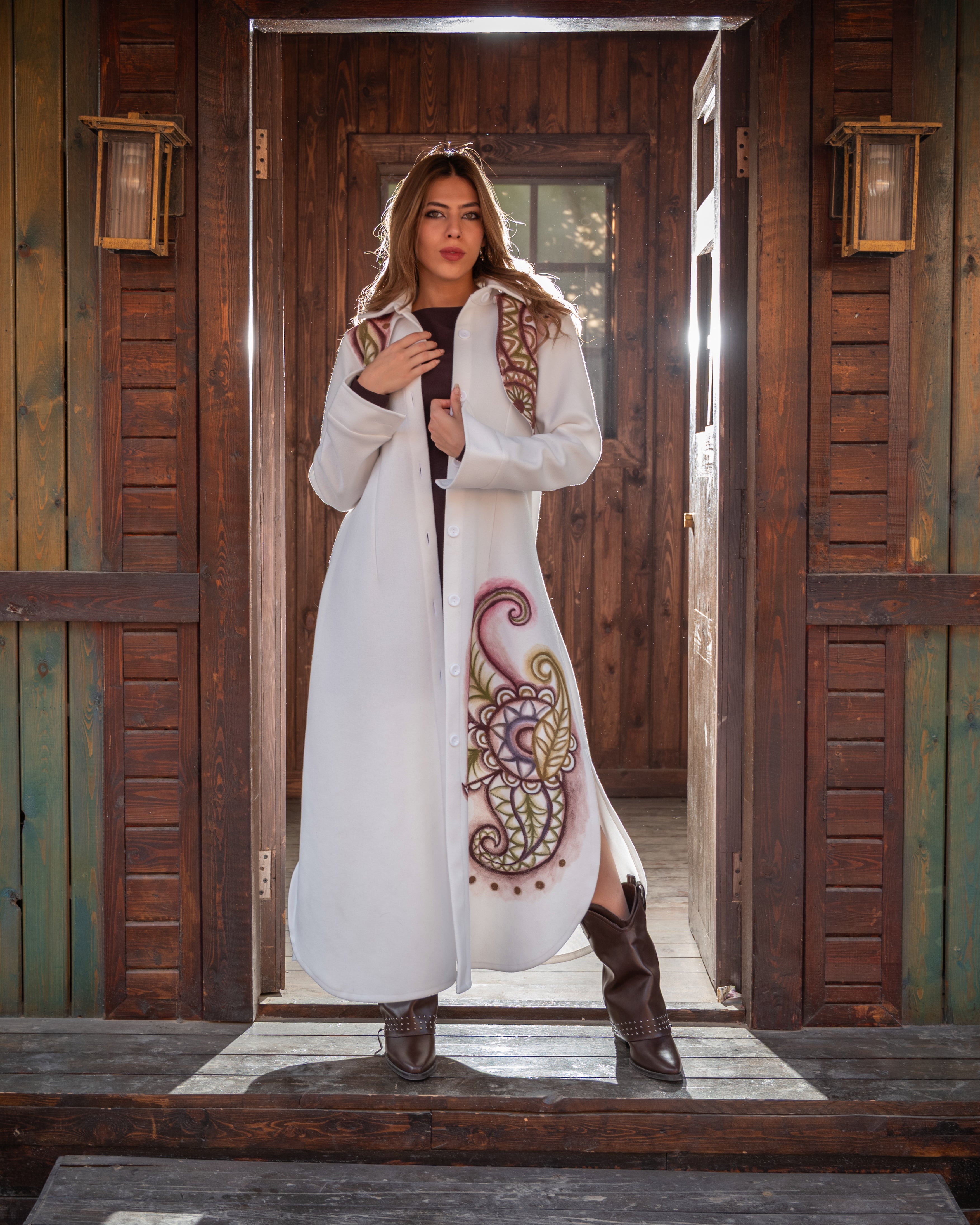 Rustic Zen Layered Wool Coat Hand-Painted Art