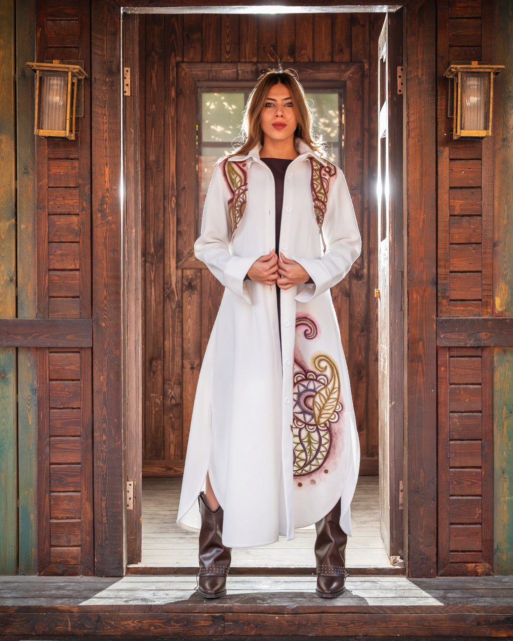 Rustic Zen Layered Wool Coat Hand-Painted Art