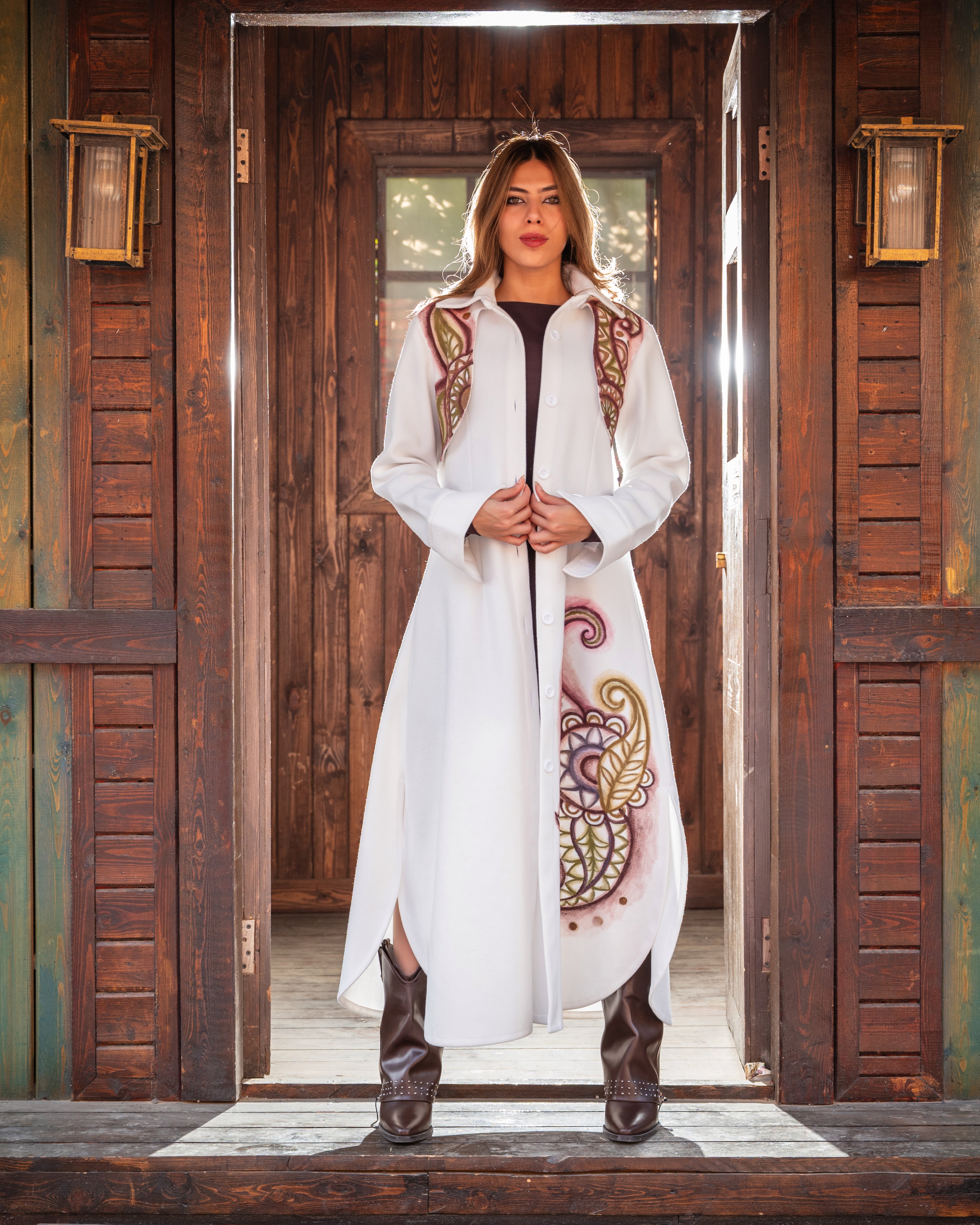 Rustic Zen Layered Wool Coat Hand-Painted Art