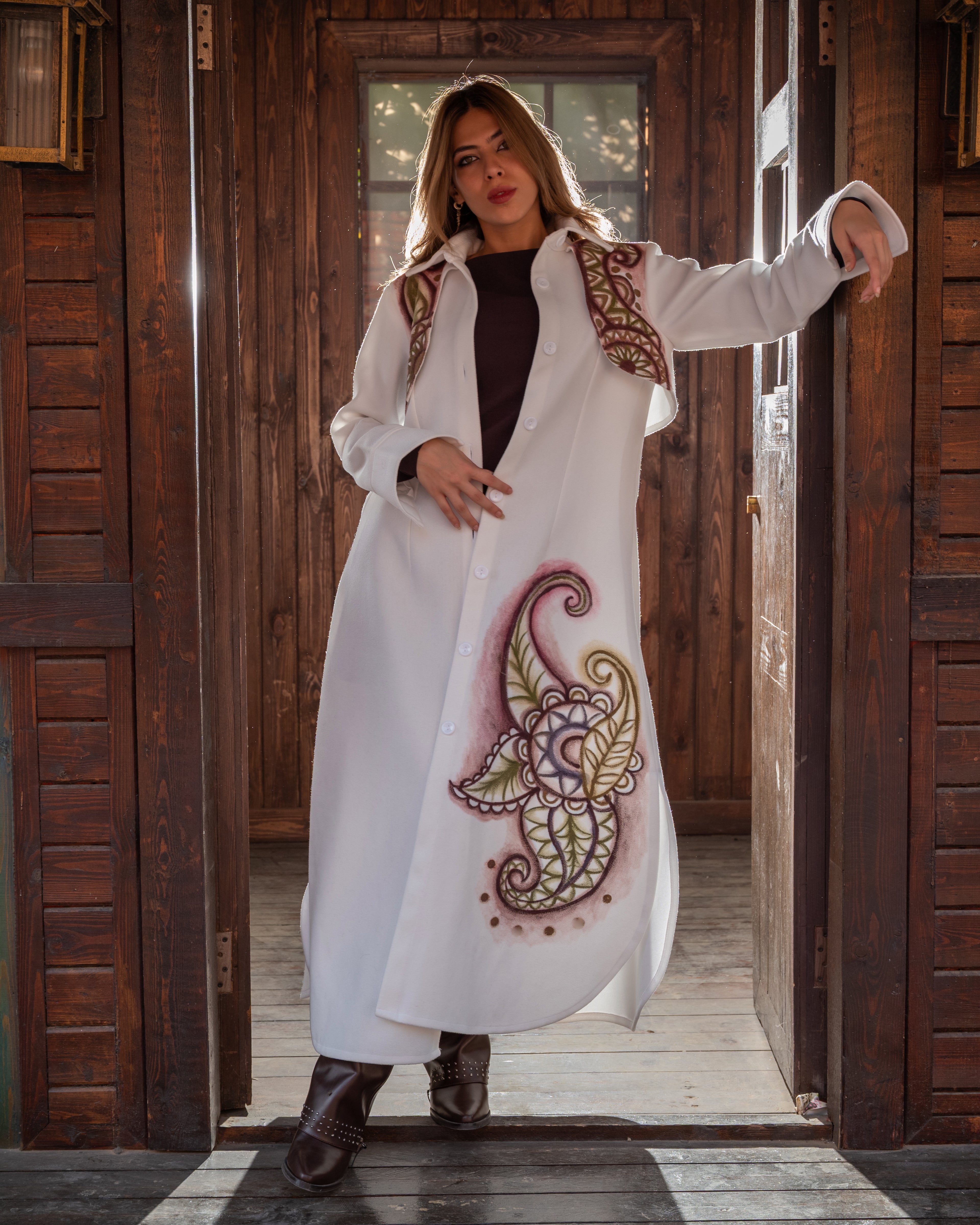 Rustic Zen Layered Wool Coat Hand-Painted Art