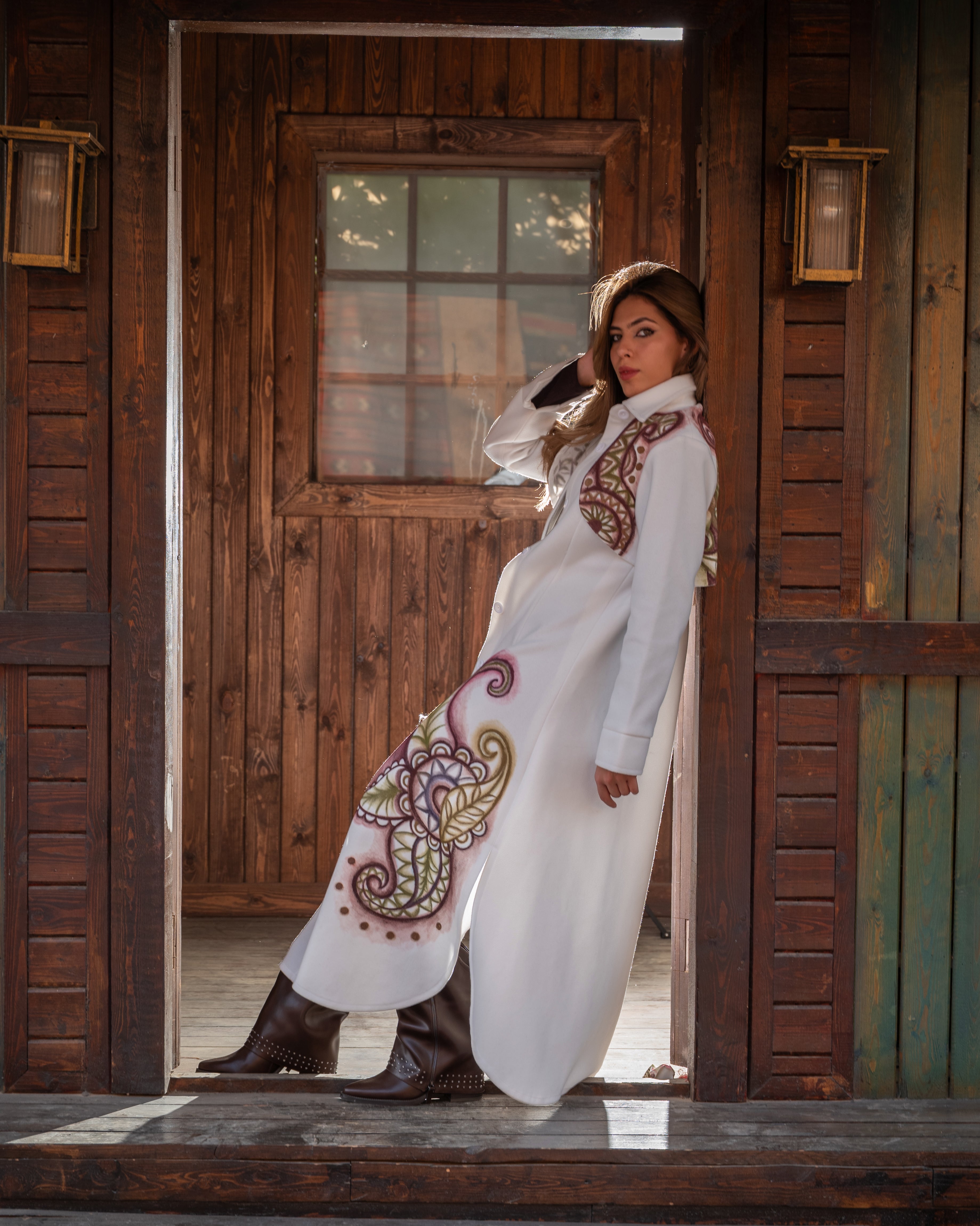 Rustic Zen Layered Wool Coat Hand-Painted Art