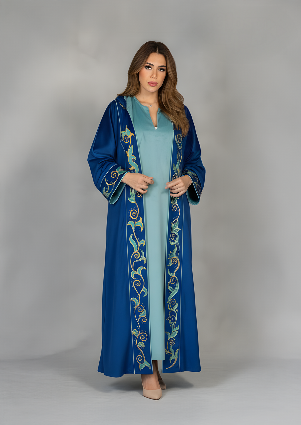 Azure Heritage Hooded Velvet Kaftan
