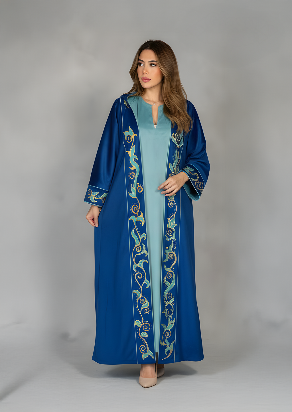 Azure Heritage Hooded Velvet Kaftan