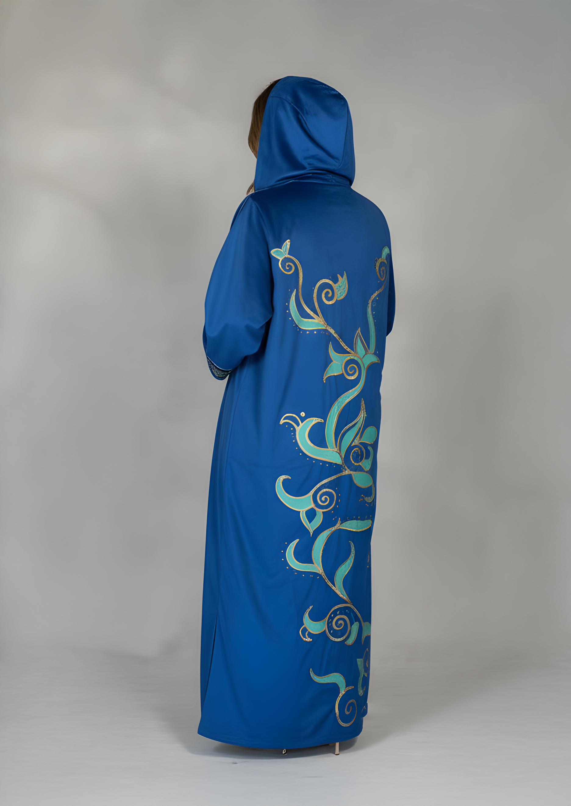 Azure Heritage Hooded Velvet Kaftan