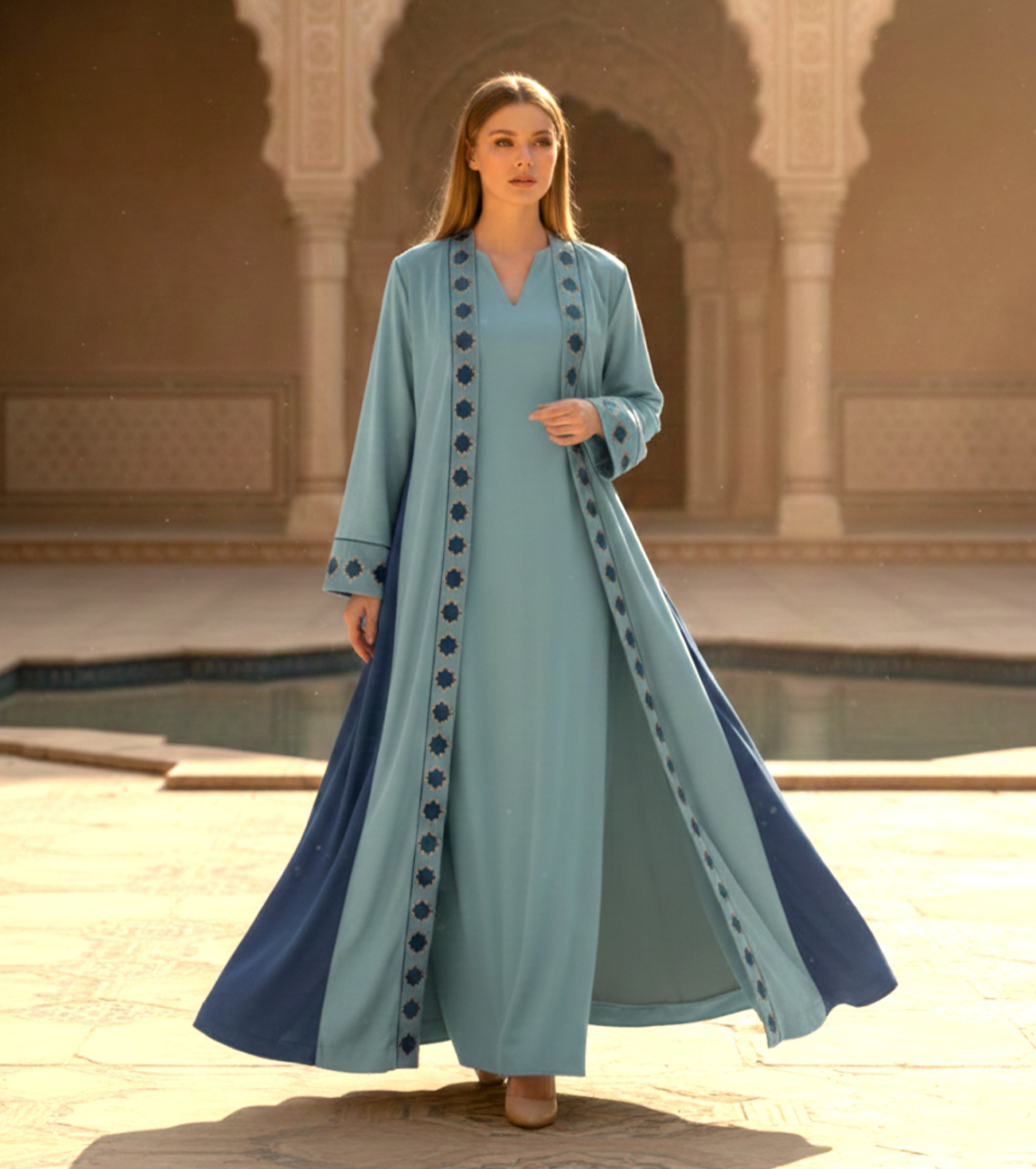Emerald Horizon Panelled Kaftan