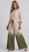 Linen Wide-Leg Pants in Sand & Olive with Siwan Embroidery